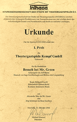 1. Preis für Mr. Green © Theatergastspiele Kempf GmbH